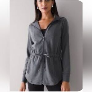 White House Black Market - grey lightweight jacket with waist tie. Very Soft!